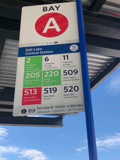 UTA New Bus Stop Sign Salt Lake Central Bay A